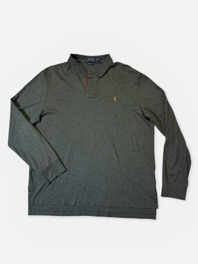 Polo Ralph Lauren mens XL gray solid long sleeve Pima soft touch polo shirt